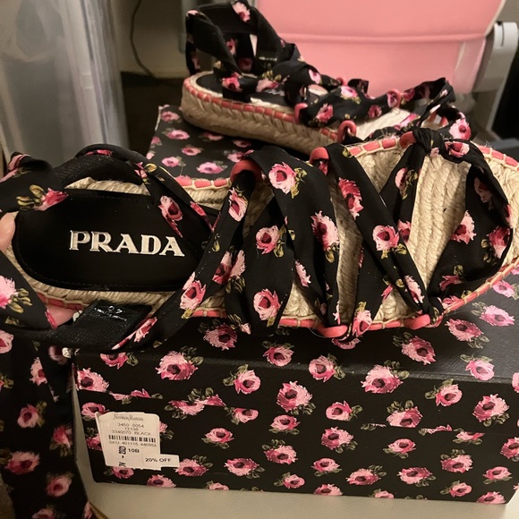 Prada beautiful lace up floral espadrille espadrilles summer sandals 40 9 9.5 - Picture 2 of 11